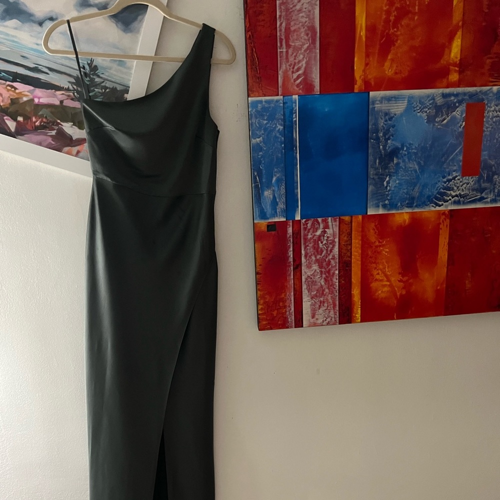 One shoulder maxi forest green dress